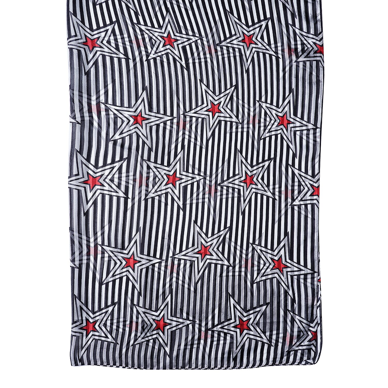 LA MAREY 100% Mulberry Silk Black and White Large Scarf with Stripe Star Print (180x110cm)