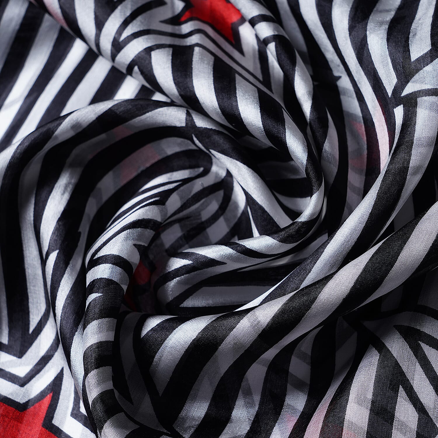 LA MAREY 100% Mulberry Silk Black and White Large Scarf with Stripe Star Print (180x110cm)