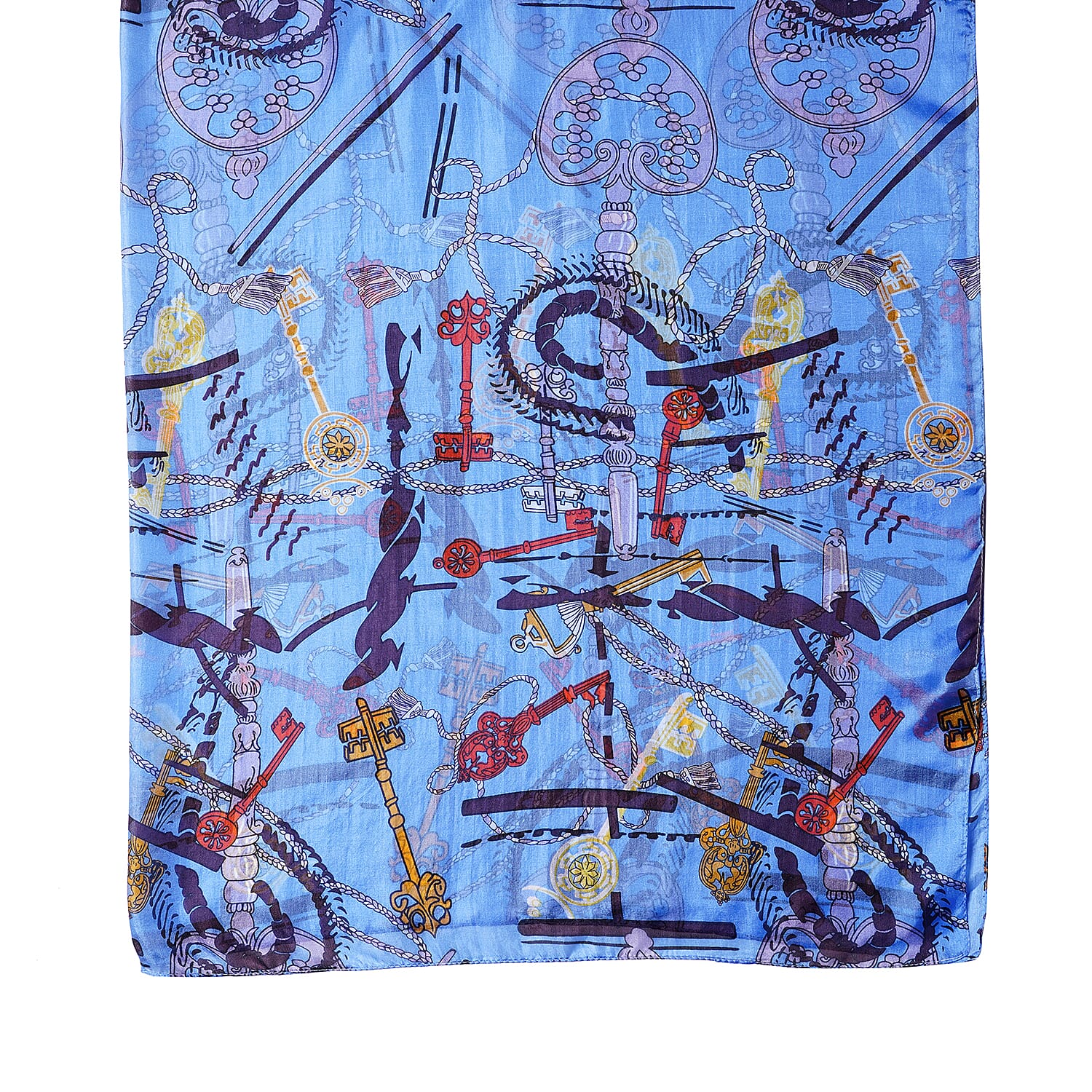 LA MAREY 100% Mulberry Silk Blue and Multicolour Periwinkle Print Scarf (180x110cm)