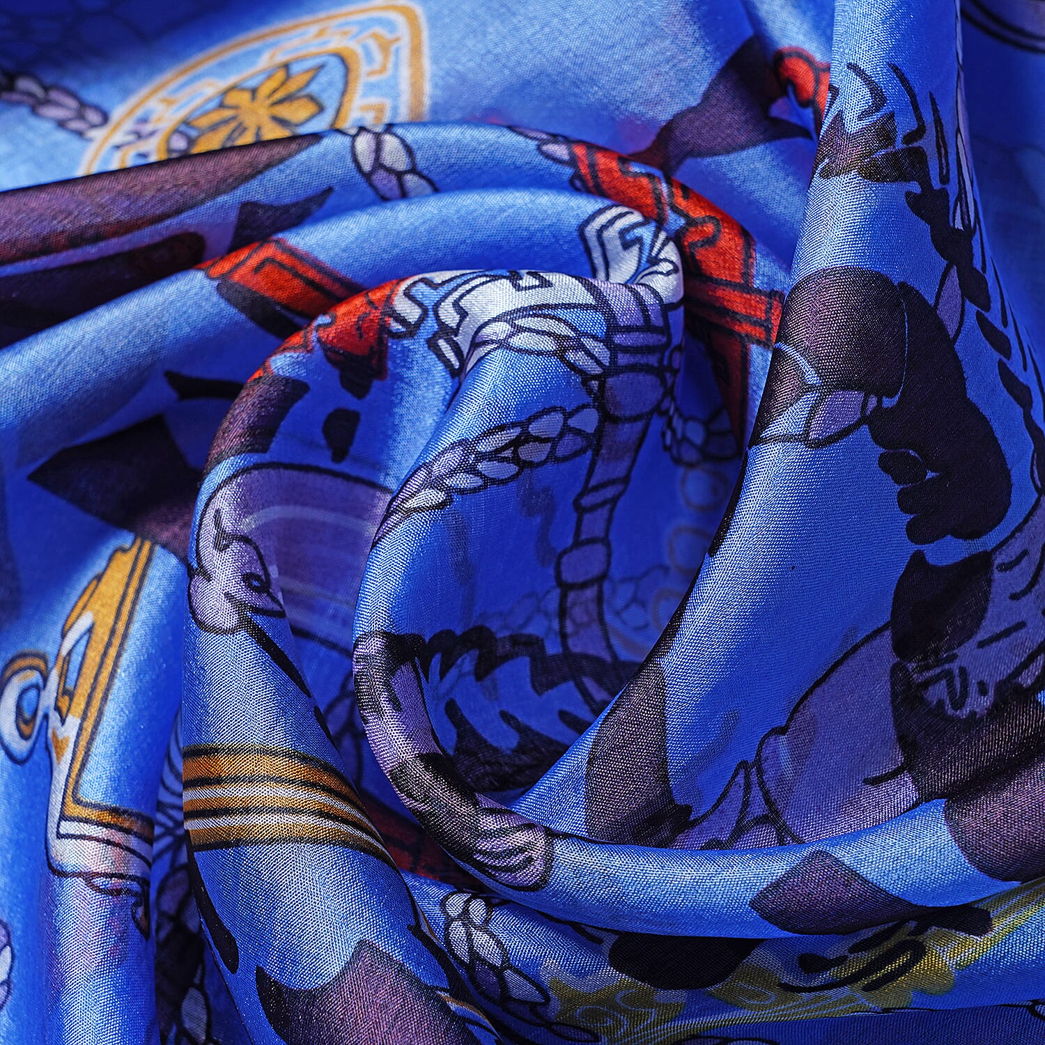 LA MAREY 100% Mulberry Silk Blue and Multicolour Periwinkle Print Scarf (180x110cm)