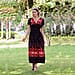 JOVIE Floral Pattern Smocked Waist Maxi Dress with Flutter Sleeve - Black and Red