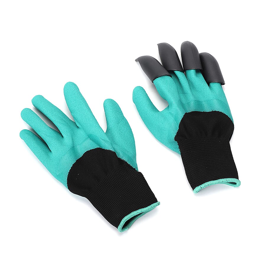 1 Pair Garden Genie Gloves (Size-26x14x4cm) - Teal Green & Black