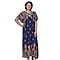 Jovie Navy Peacock Style Printed Long Dress with Embroidered Neckline 138x78cm CB 54in