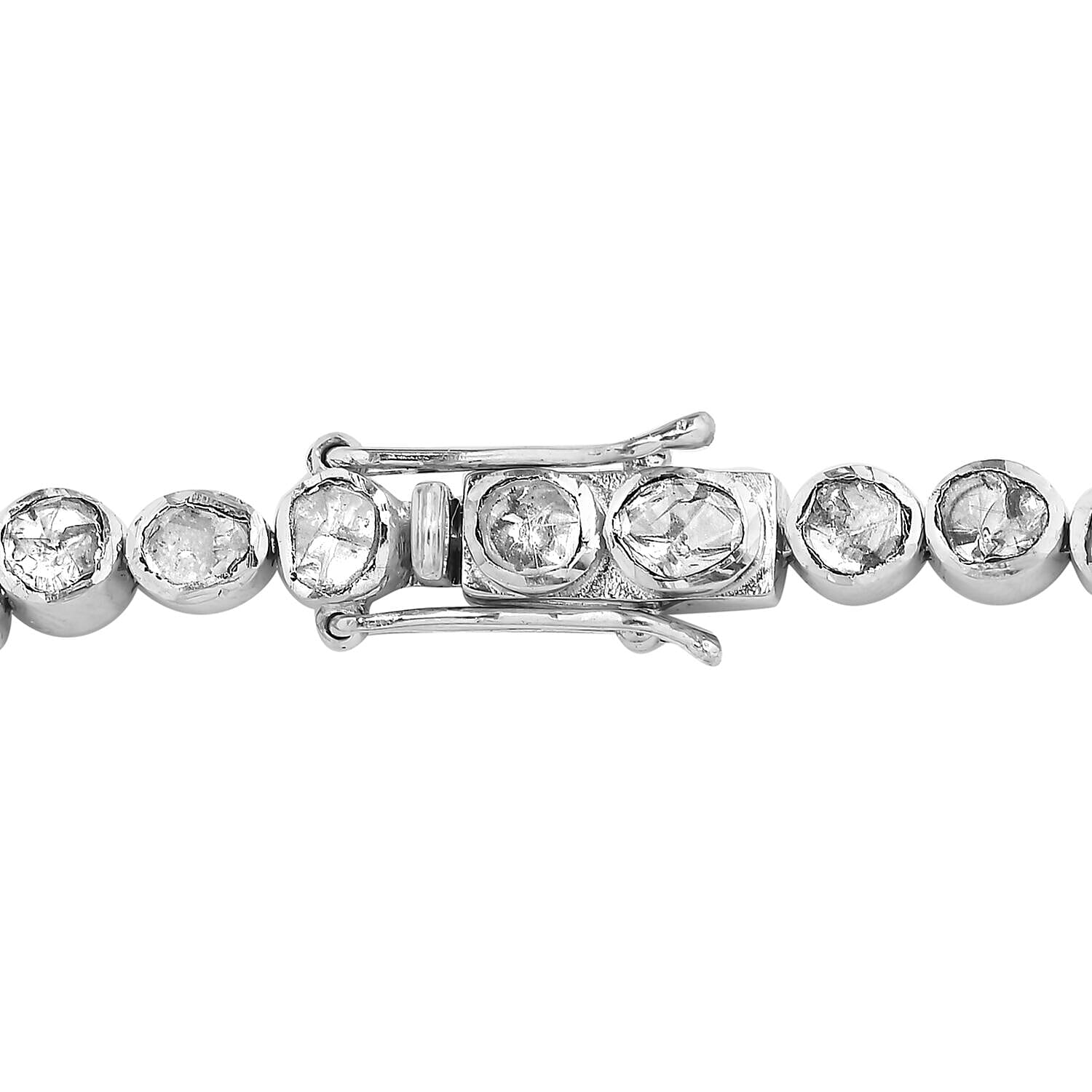 EON 1962 Polki Diamond and Natural White Single Cut Diamond Studded Watch 2.50 Ct, (Size 7.5) in Platinum Overlay Sterling Silver Silver Wt. 14.15 Gms.