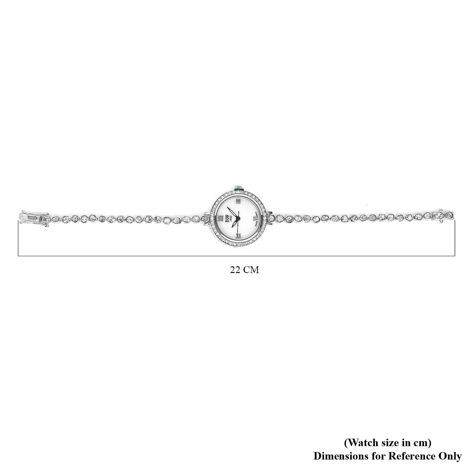 EON 1962 Polki Diamond and Natural White Single Cut Diamond Studded Watch 2.50 Ct, (Size 7.5) in Platinum Overlay Sterling Silver Silver Wt. 14.15 Gms.