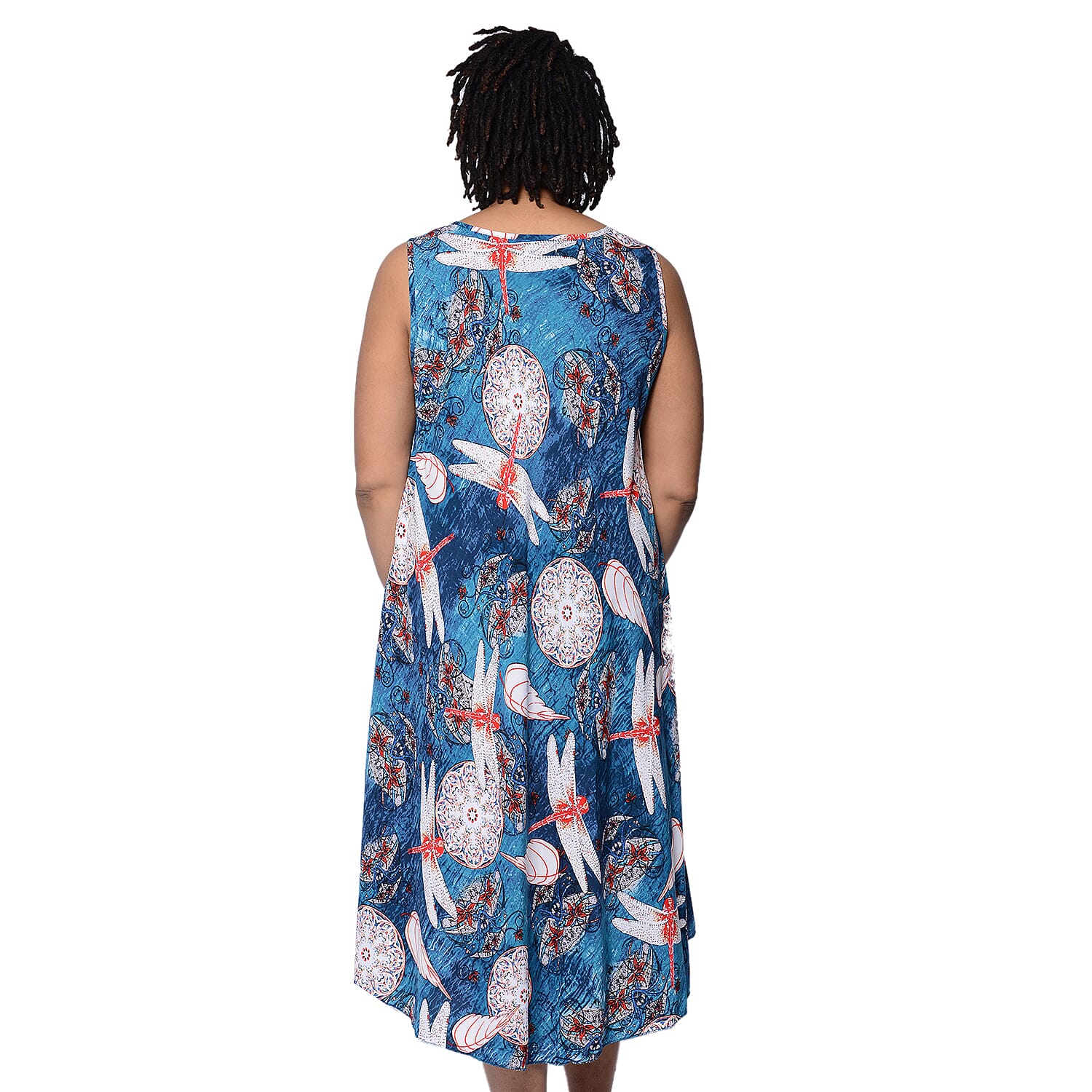 JOVIE Blue and Multi Colour Dragonfly Print Sleeveless Dress (Size up to 20)