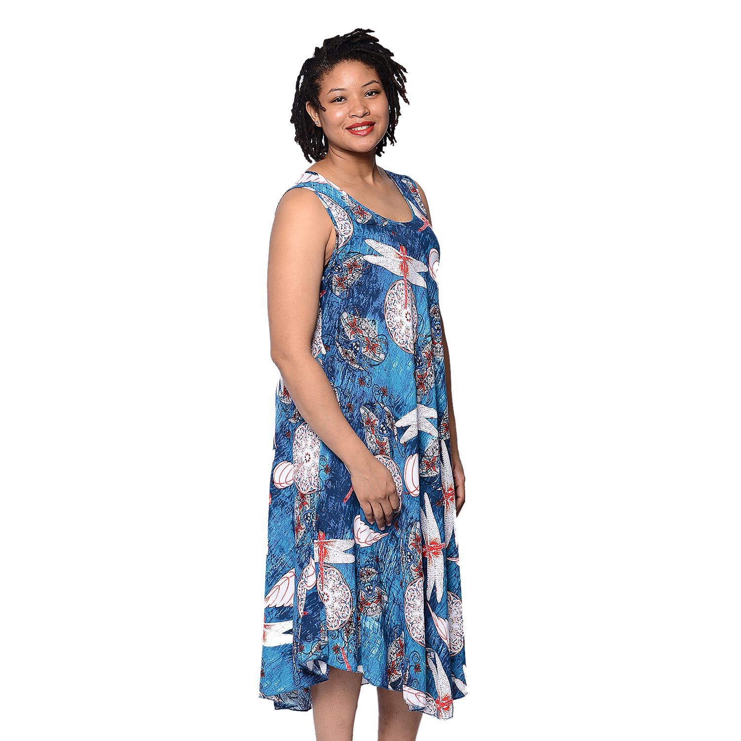JOVIE Blue and Multi Colour Dragonfly Print Sleeveless Dress (Size up to 20)