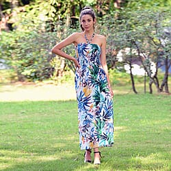 JOVIE Floral Pattern Smocked Halter Dress (Size 115x27 Cm - Up To Size 18) - White & Muti