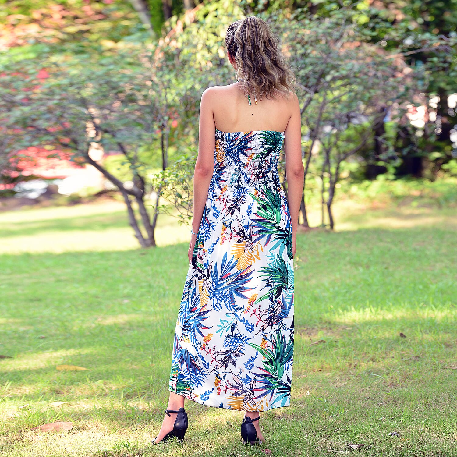 JOVIE Floral Pattern Smocked Halter Dress (Size 115x27 Cm - Up To Size 18) - White & Muti