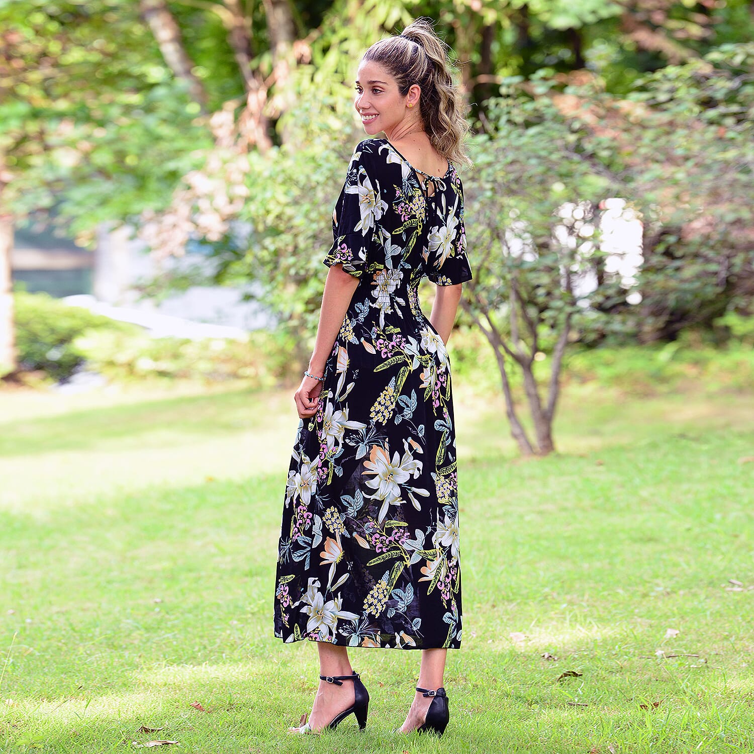 JOVIE Floral Pattern Smocked Dress (Size 125x40 Cm)  - Black & Multi