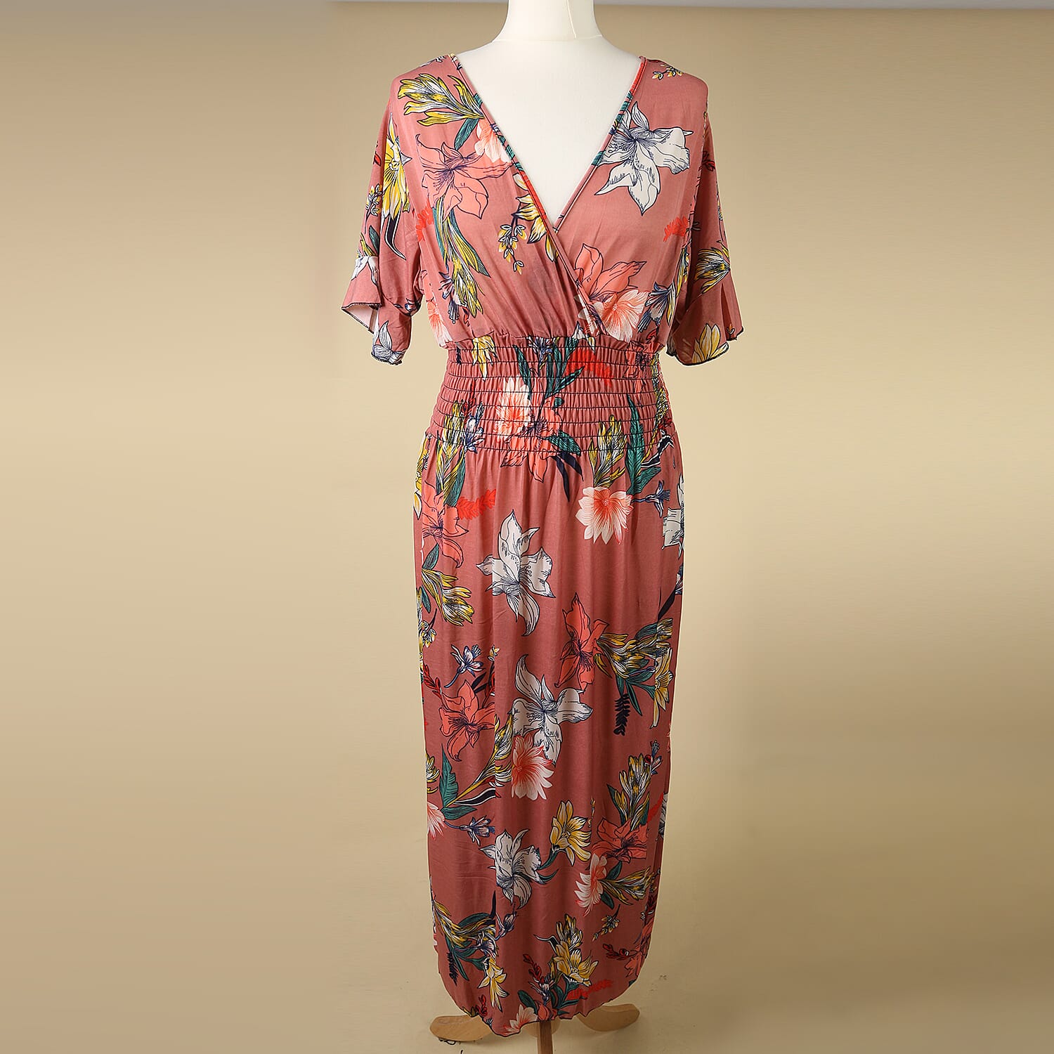 JOVIE Floral Pattern Smocked Dress (Size fits 8-20 )  - Pink & Multi