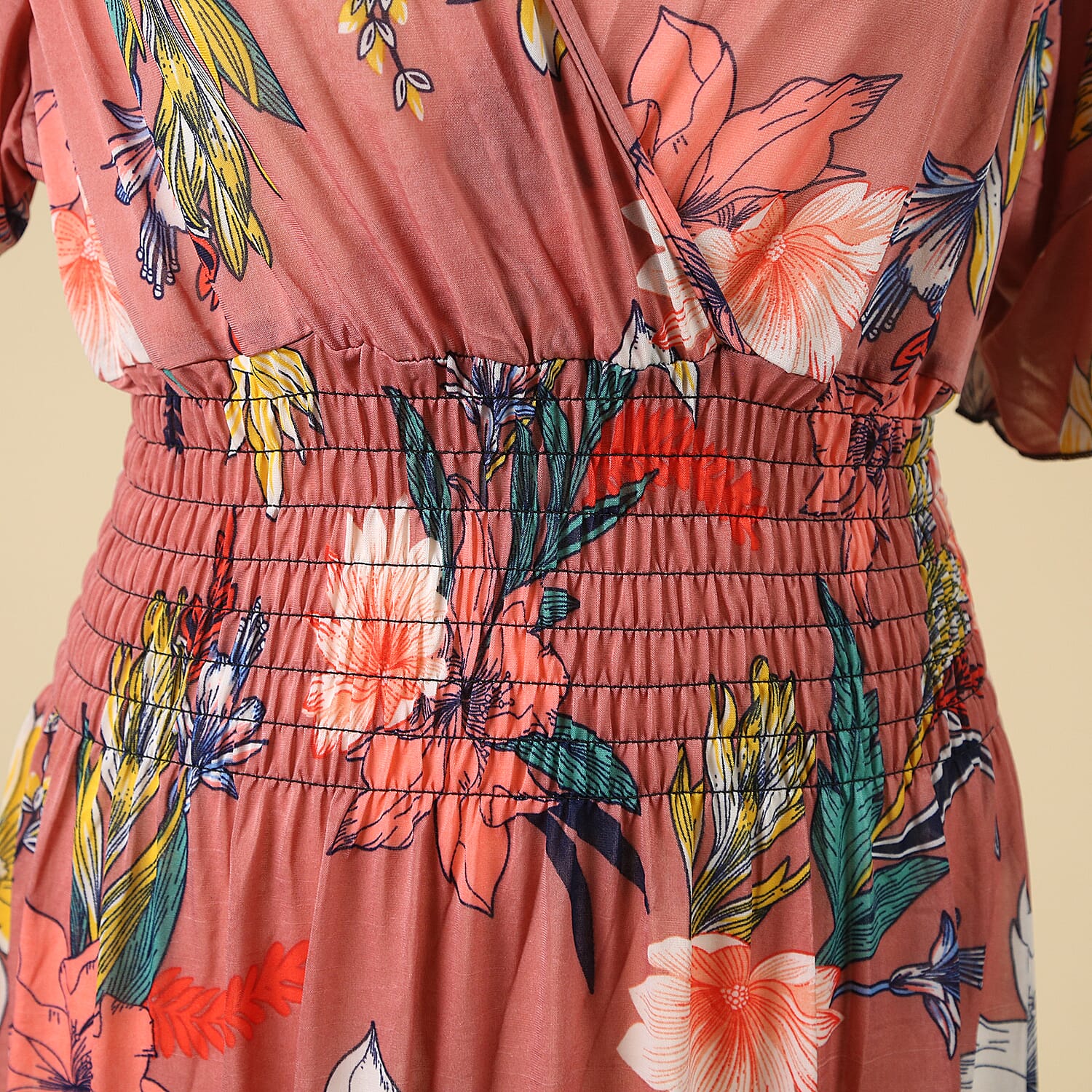 JOVIE Floral Pattern Smocked Dress (Size fits 8-20 )  - Pink & Multi