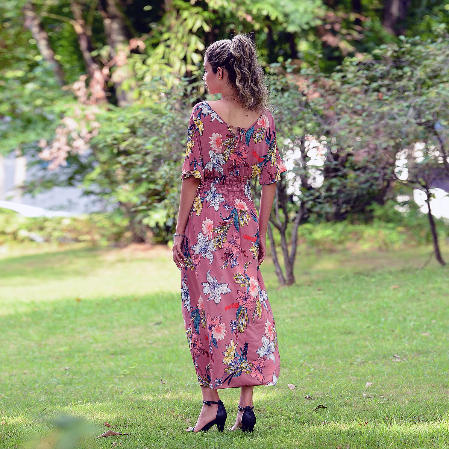 JOVIE Floral Pattern Smocked Dress (Size fits 8-20 )  - Pink & Multi