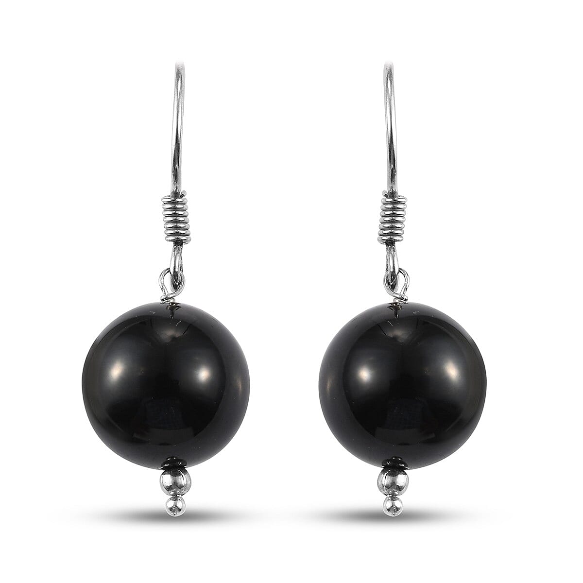 Black Agate  Hook Earrings in Platinum Overlay Sterling Silver 24.100  Ct.