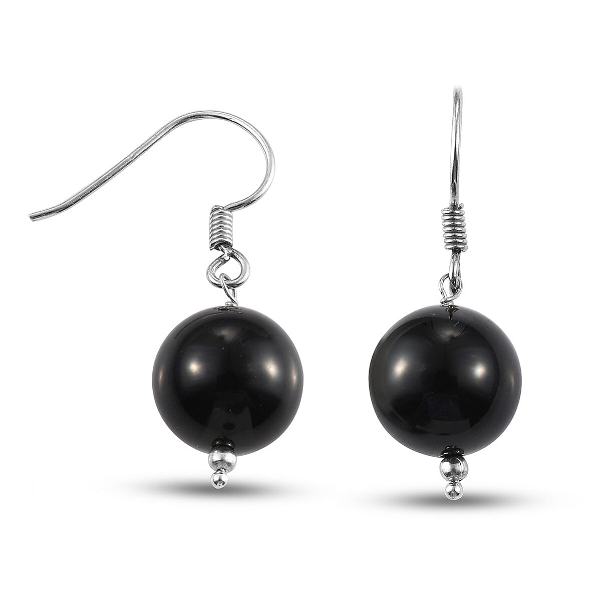 Black Agate  Hook Earrings in Platinum Overlay Sterling Silver 24.100  Ct.