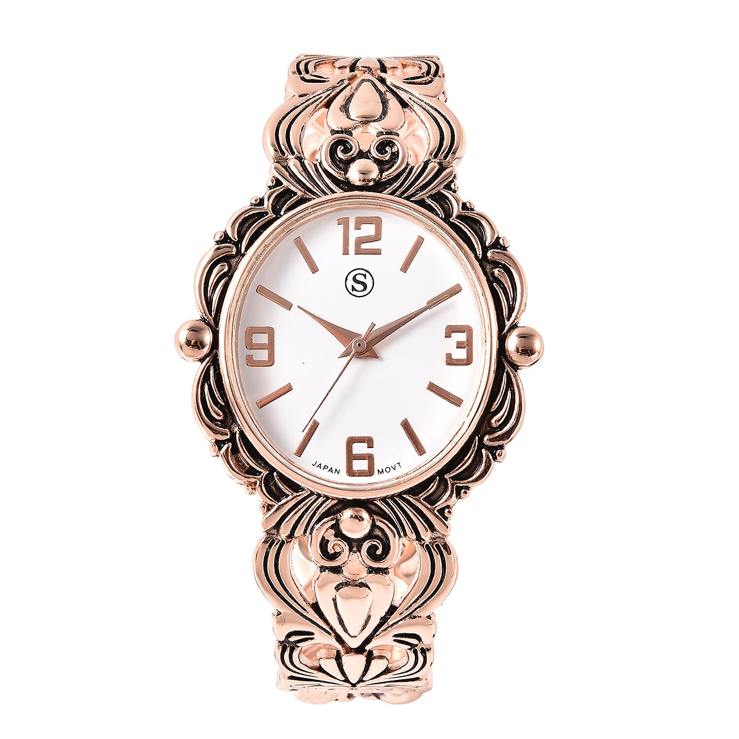 STRADA Japanese Movement Water Resistant Bangle Watch in Rose Gold Tone