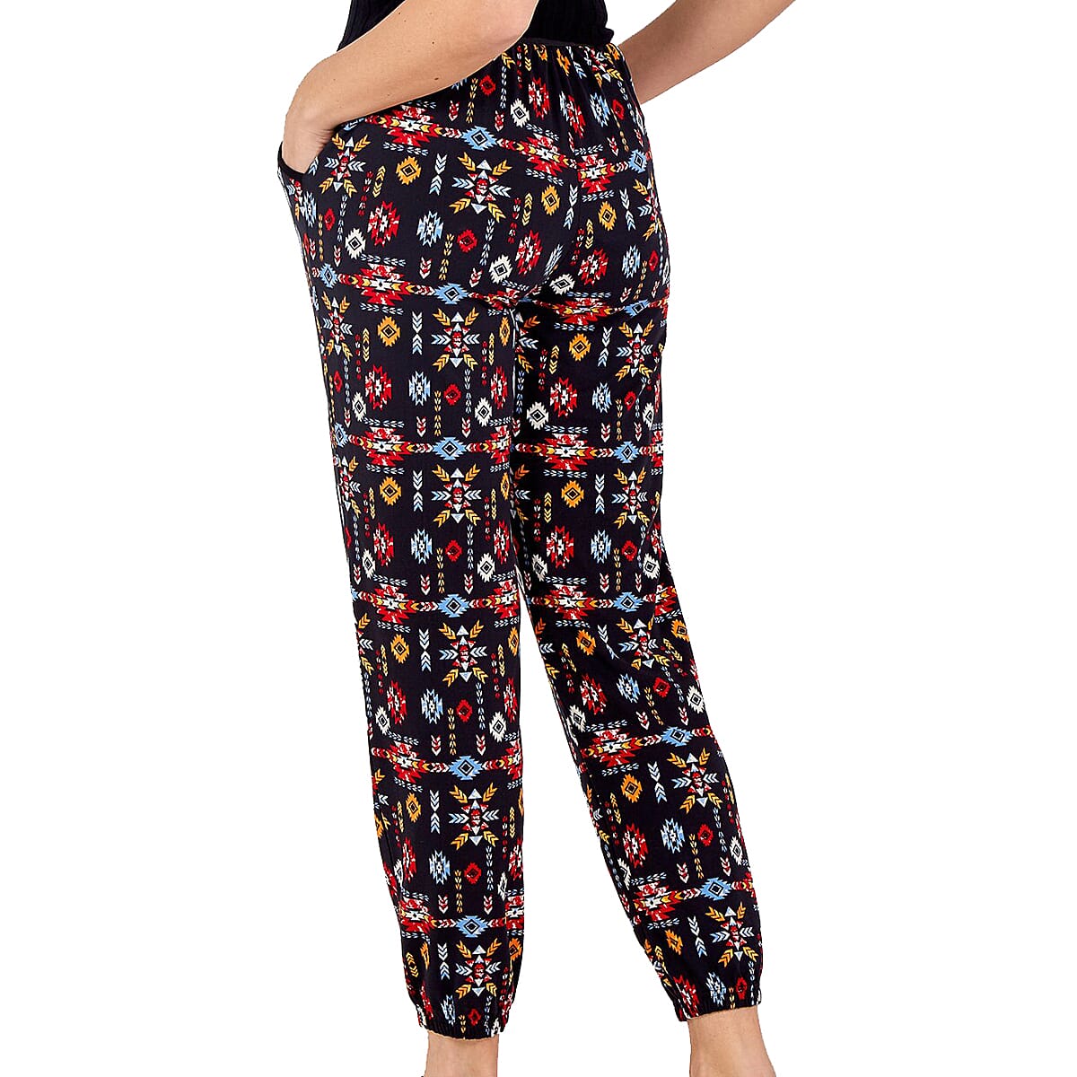NOVA of London - Aztec Print Soft Touch Joggers in Black (Size S, 8-12)