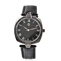 STRADA Japanese Movement Purple Crystal Studded Water Resistant Watch with Black Strap