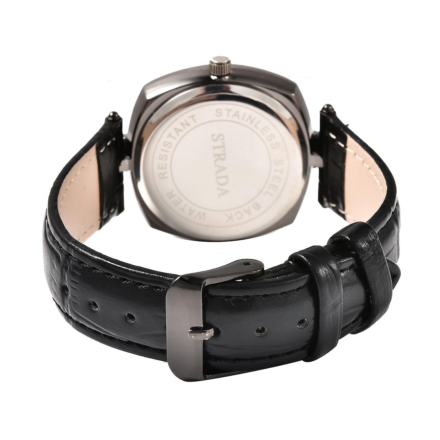 STRADA Japanese Movement Purple Crystal Studded Water Resistant Watch with Black Strap