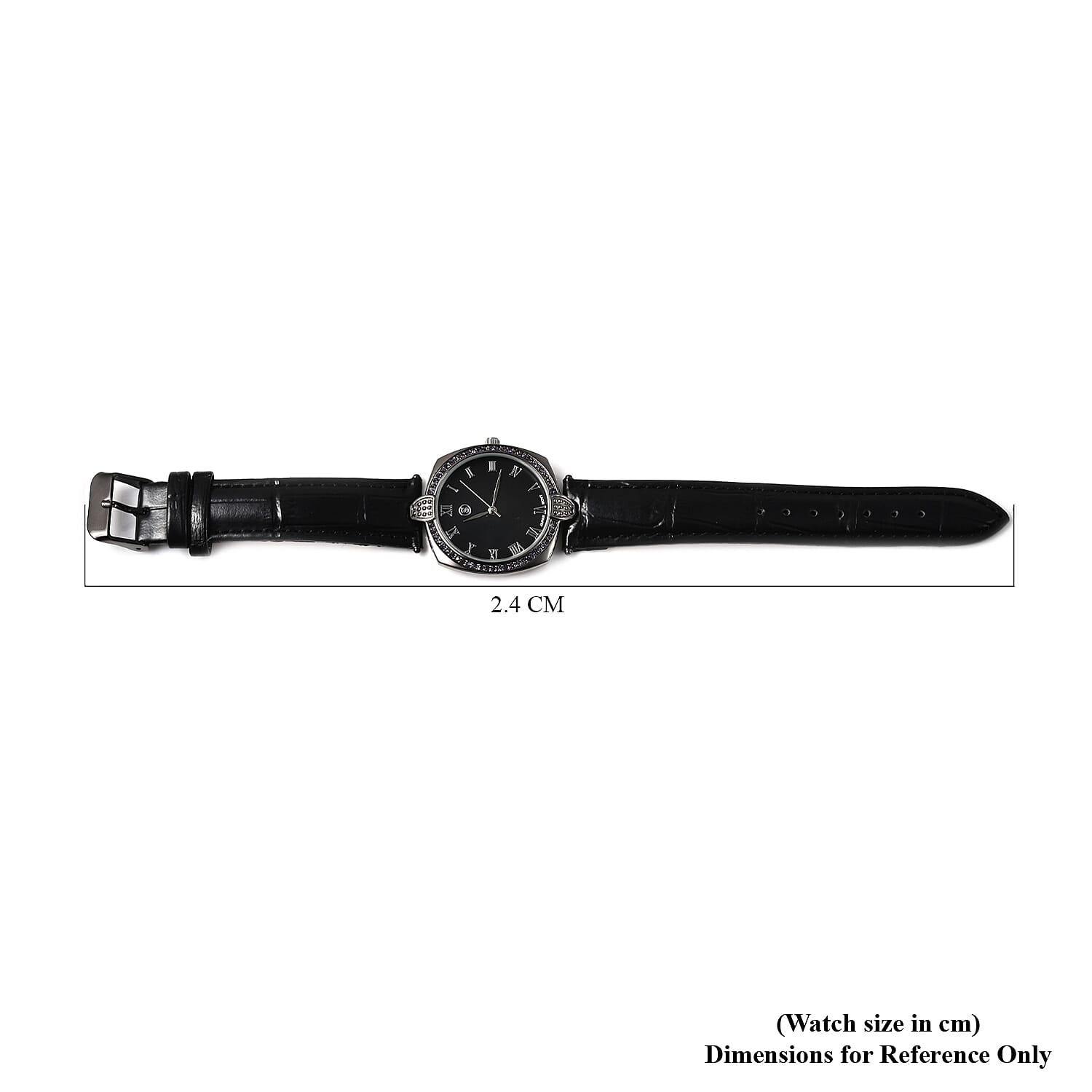 STRADA Japanese Movement Purple Crystal Studded Water Resistant Watch with Black Strap