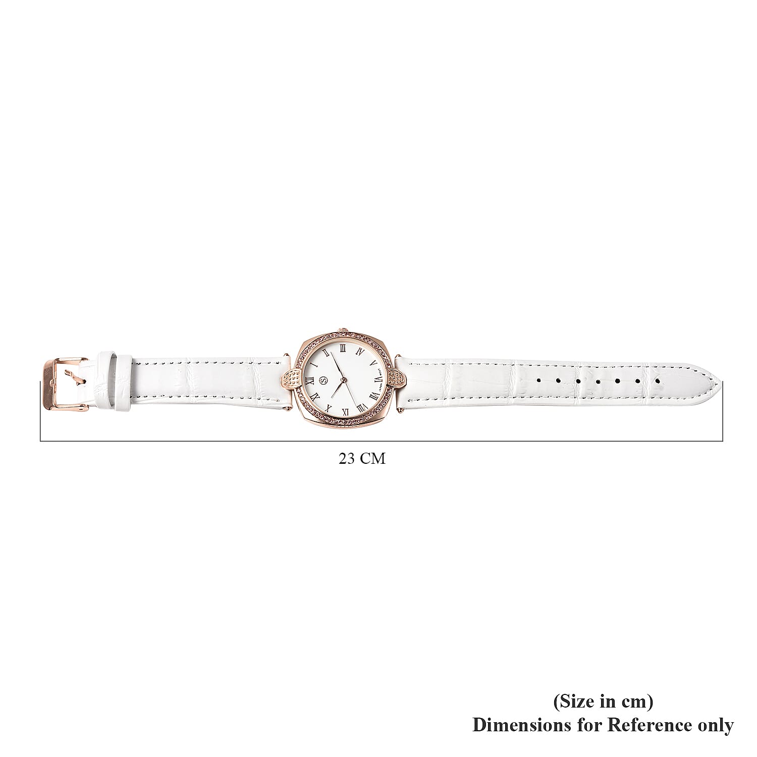 STRADA Japanese Movement Pink Crystal Studded Water Resistant Watch with White Strap