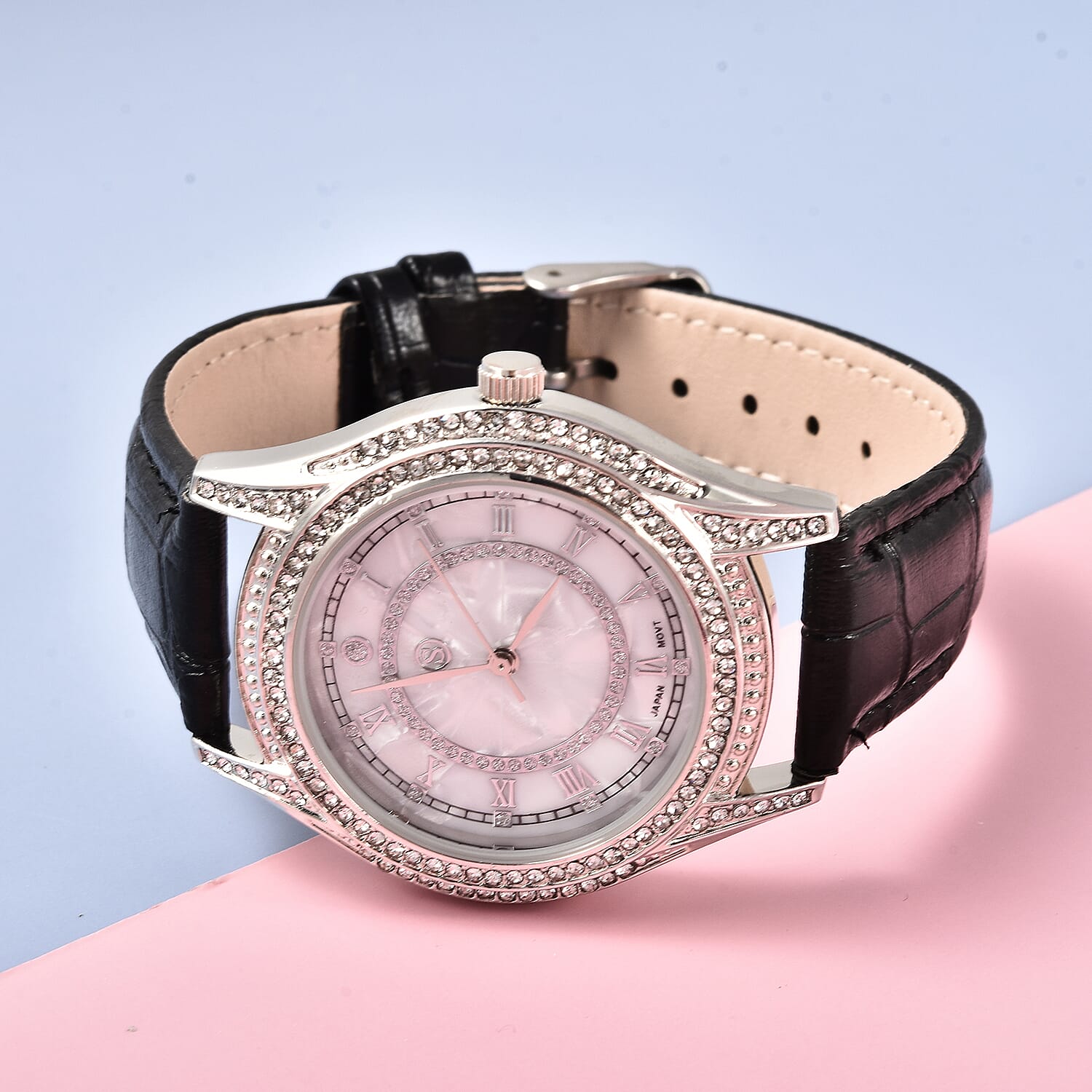 STRADA Japanese Movement Ladies Water Resistant Watch with Black Strap