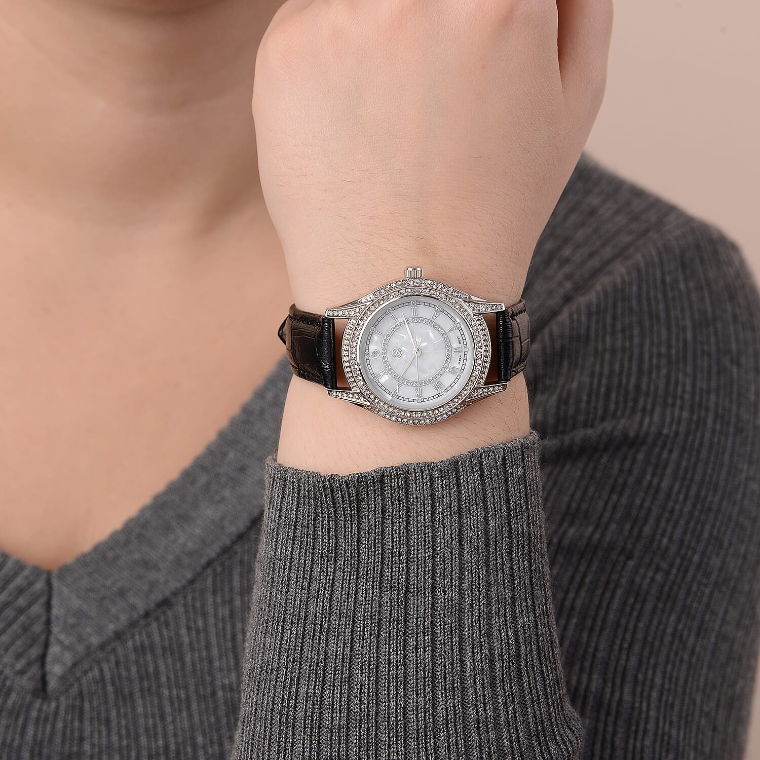 STRADA Japanese Movement Ladies Water Resistant Watch with Black Strap