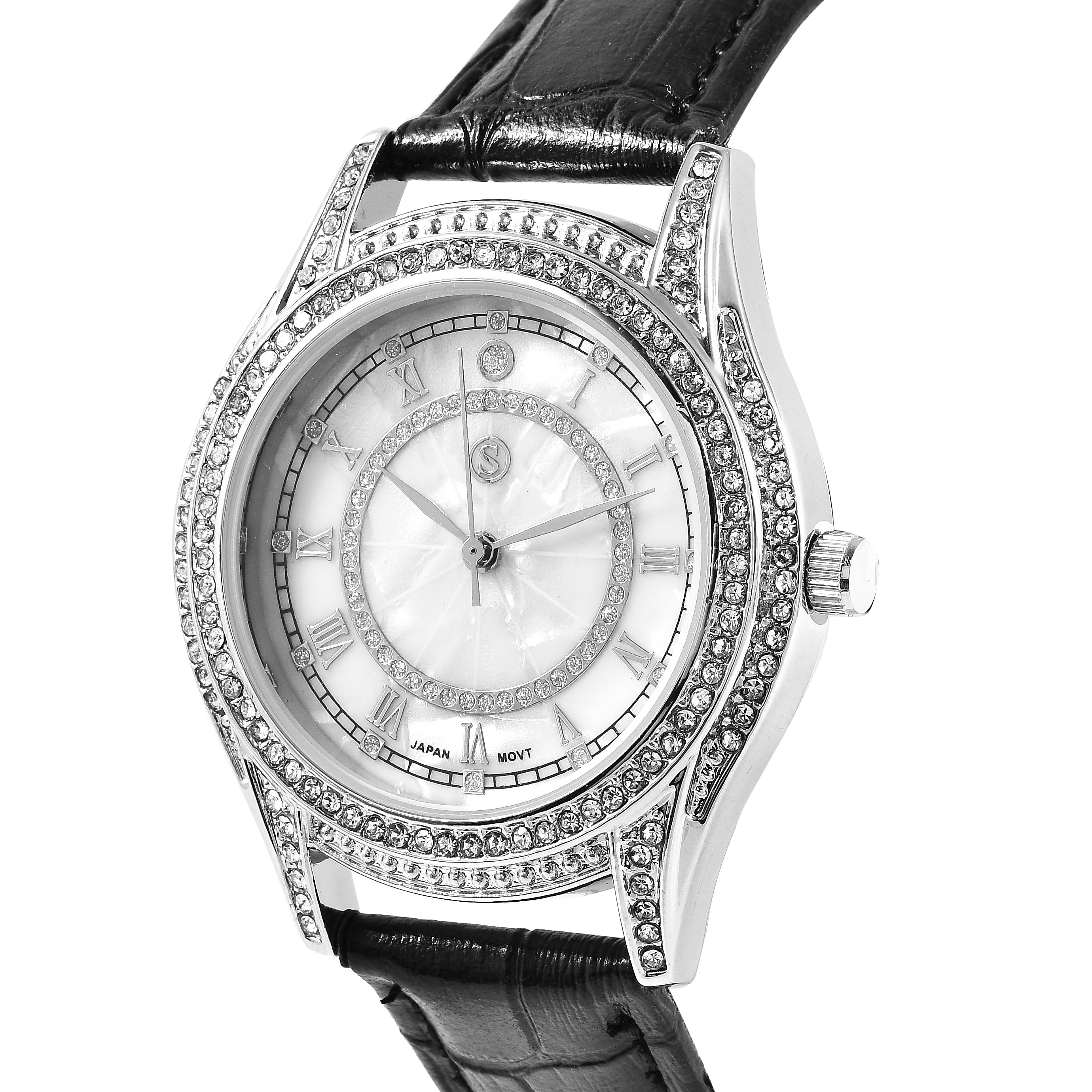 STRADA Japanese Movement Ladies Water Resistant Watch with Black Strap