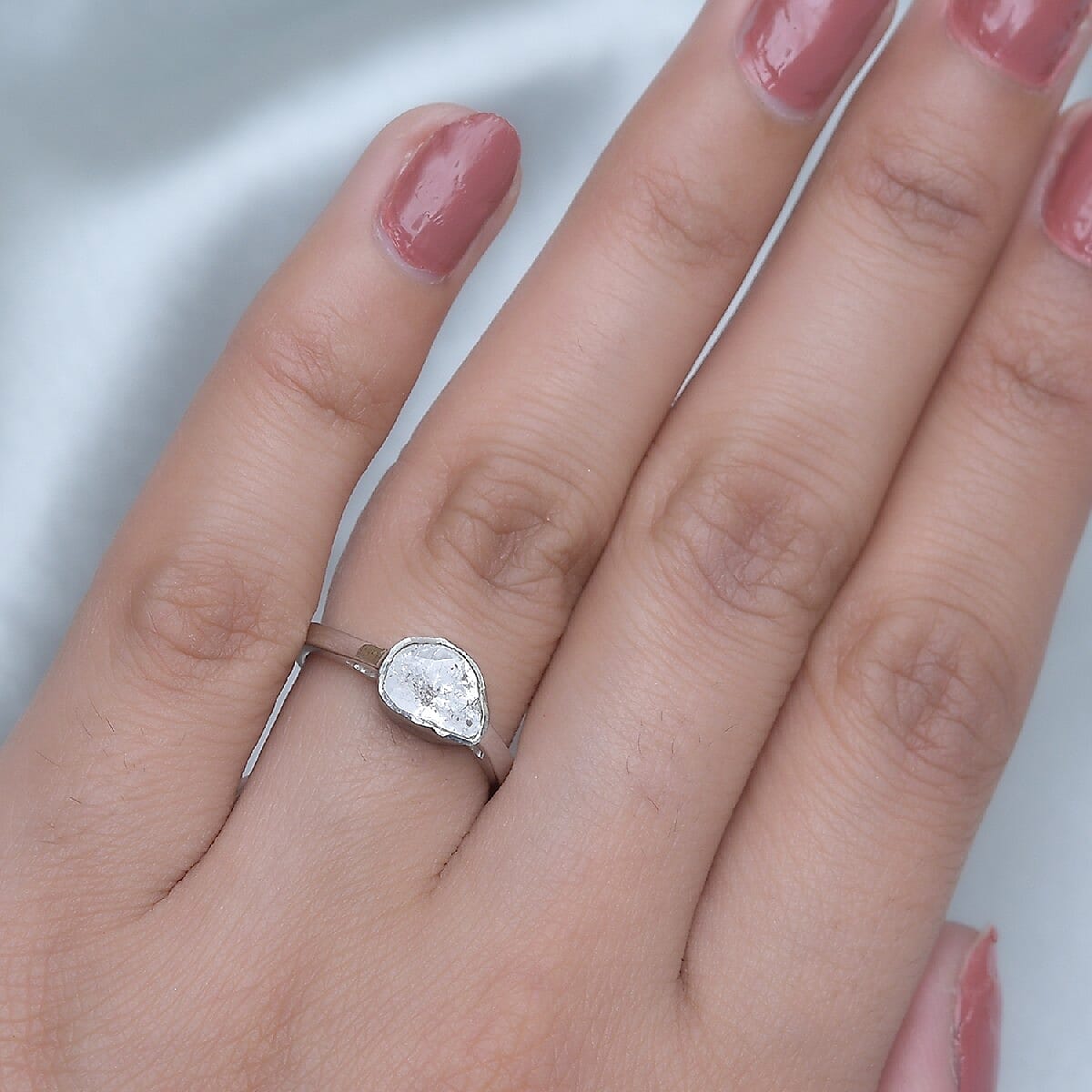 Artisan Crafted Polki Diamond Ring in Platinum Overlay Sterling Silver 0.25 Ct.