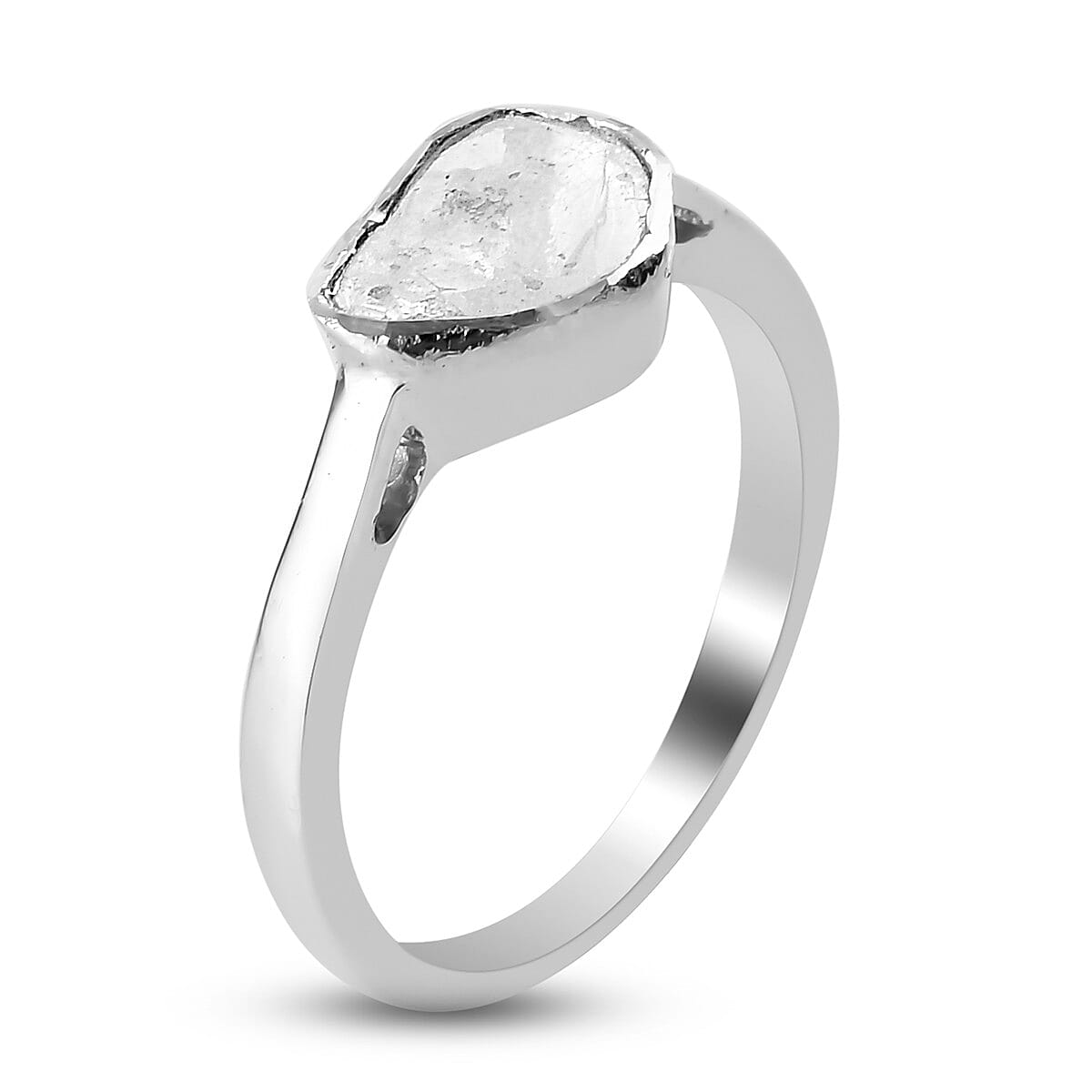 Artisan Crafted Polki Diamond Ring in Platinum Overlay Sterling Silver 0.25 Ct.