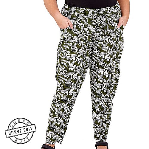 NOVA Of London Tropical Print Khaki Joggers with Self-Tie Belt(Size 28)