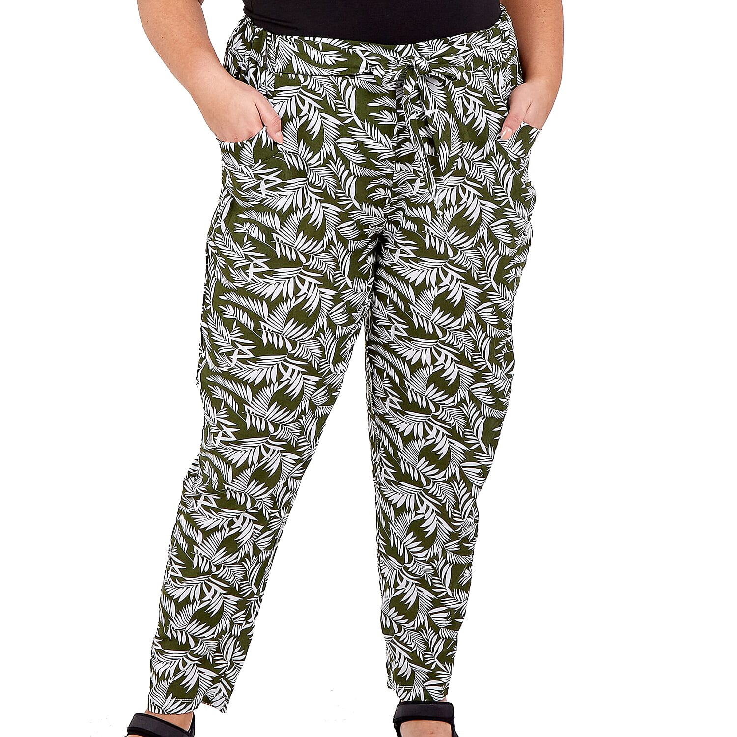 NOVA Of London Tropical Print Khaki Joggers with Self-Tie Belt(Size 28)