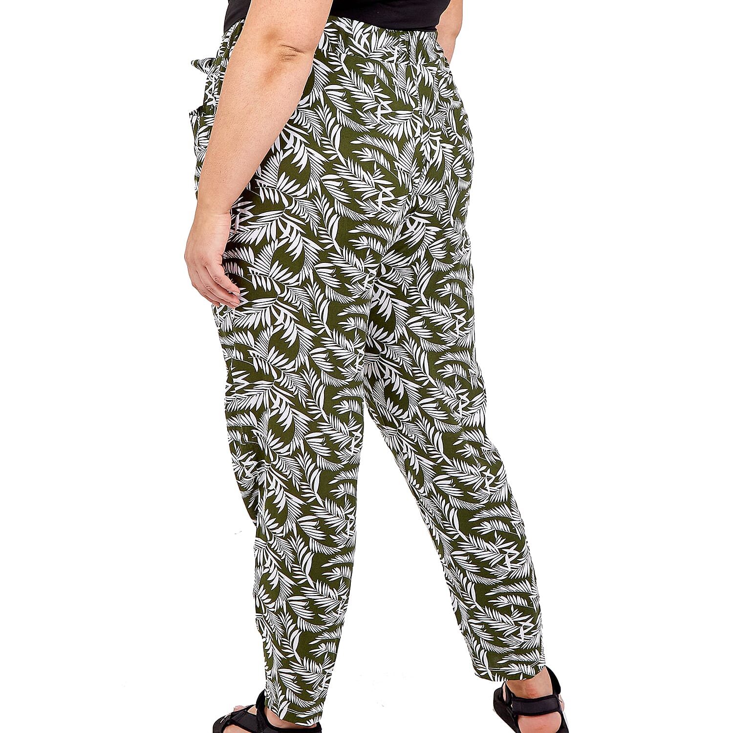 NOVA Of London Tropical Print Khaki Joggers with Self-Tie Belt(Size 28)