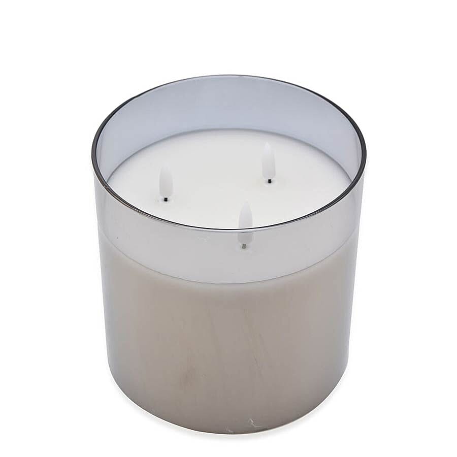Three Wick Smoked Glass LED Candle (AA Battery not Included)