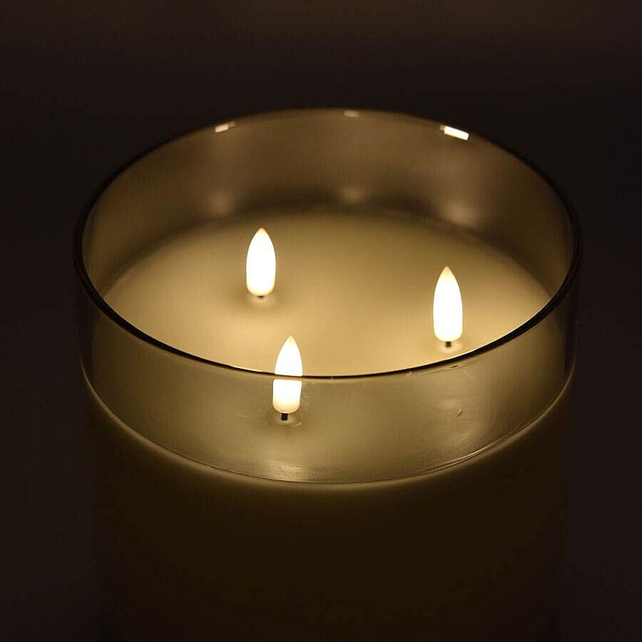 Three Wick Smoked Glass LED Candle (AA Battery not Included)