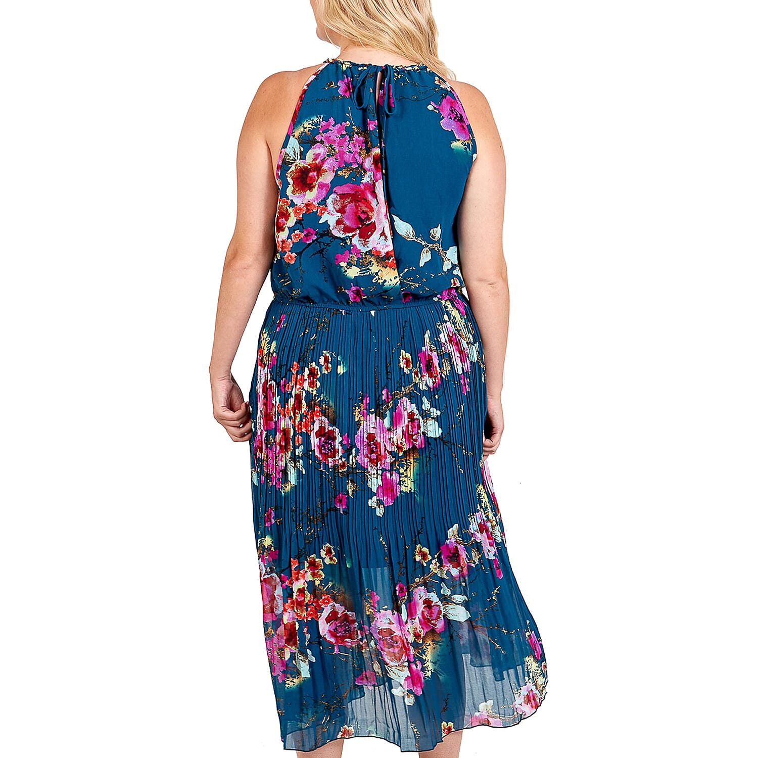 NOVA Of London Pleated Midi Dress With Floral Print in Green (Size 26)