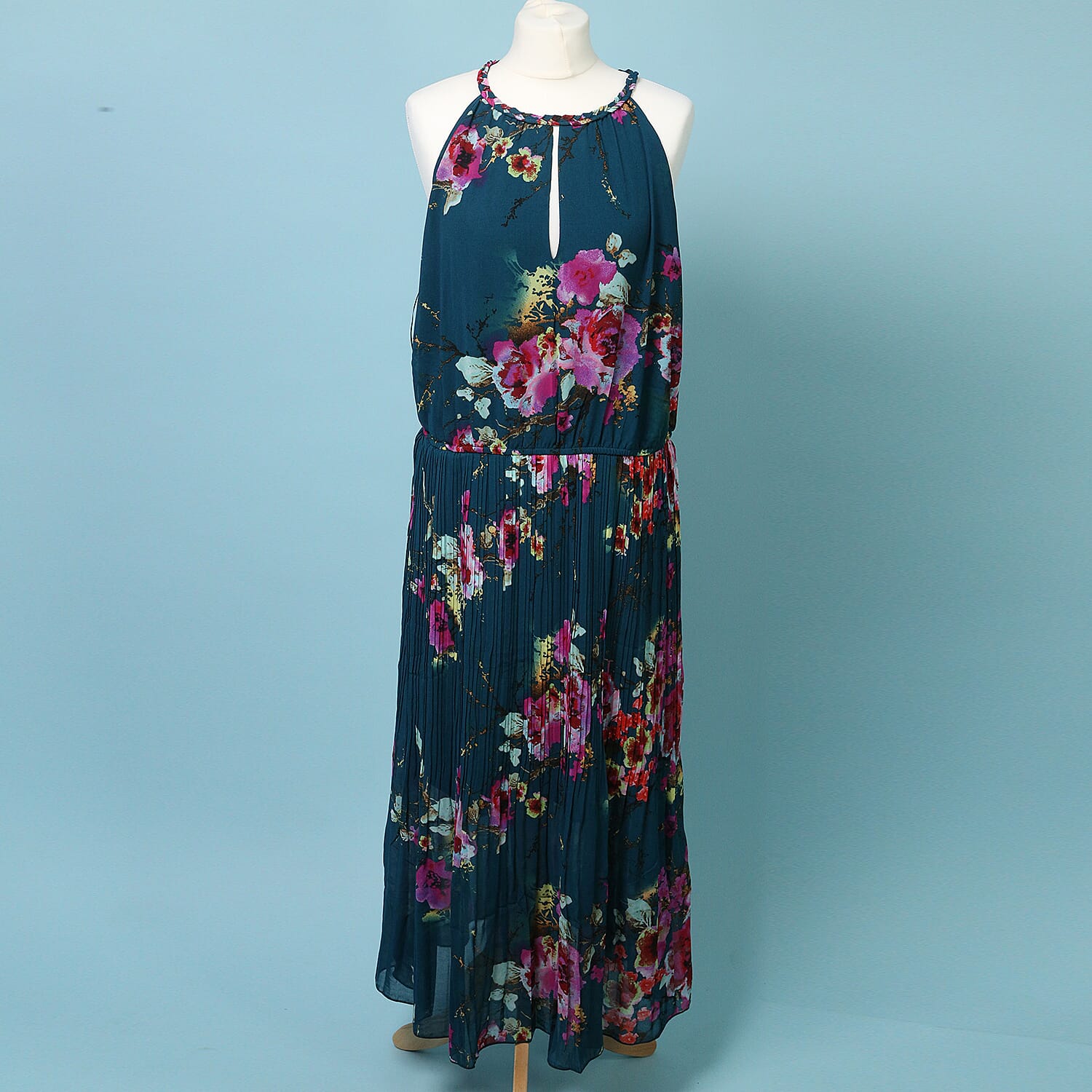 NOVA Of London Pleated Midi Dress With Floral Print in Green (Size 26)