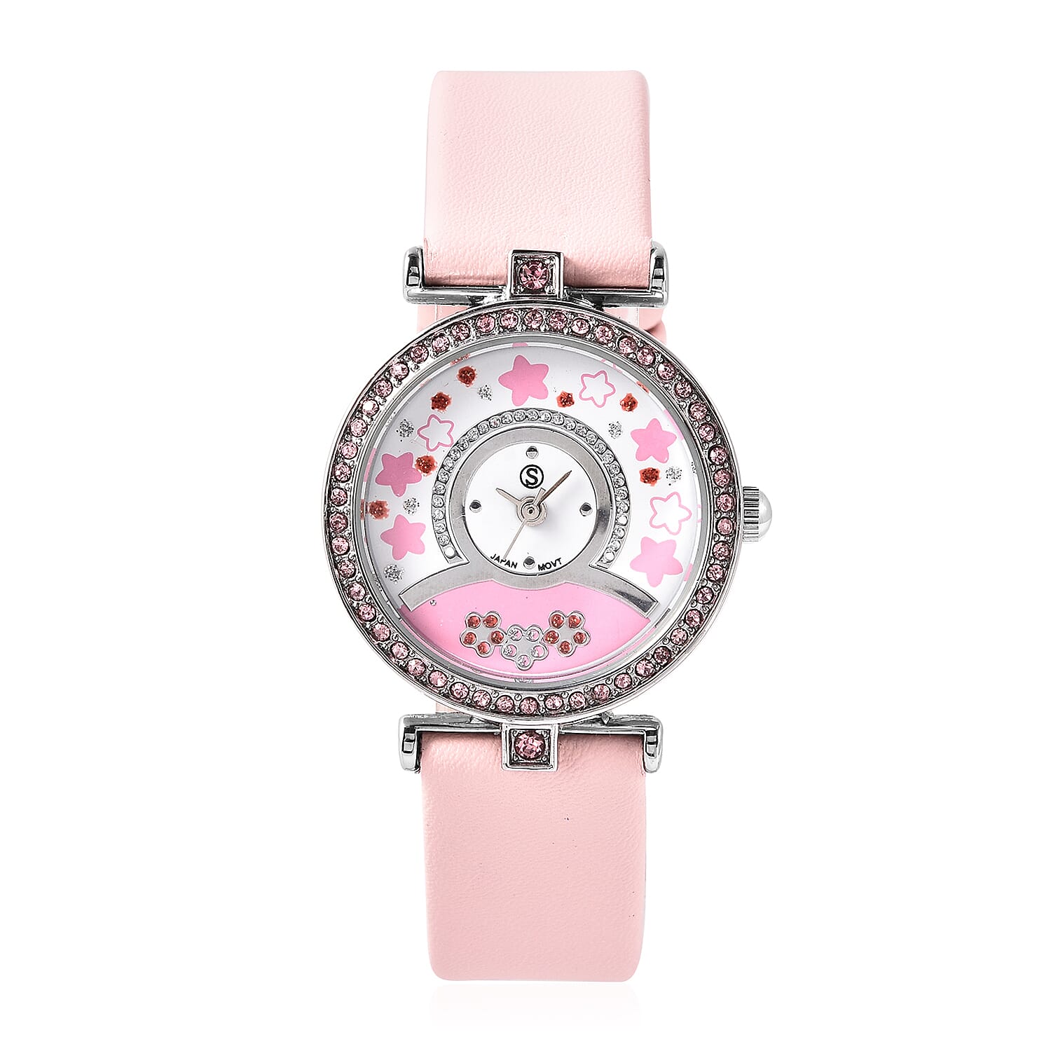 Pink Crystal  Ladies Watch Pure White Stainless Steel  0.00 ct  0.001  Ct.