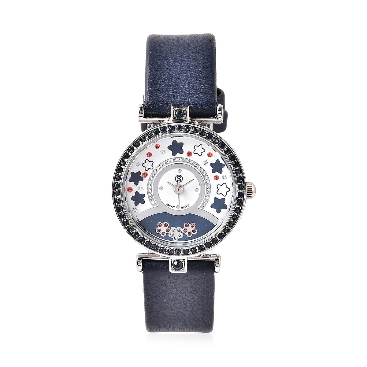 STRADA Japanese Movement Blue Crystal Studded Water Resistant Watch with Blue Strap