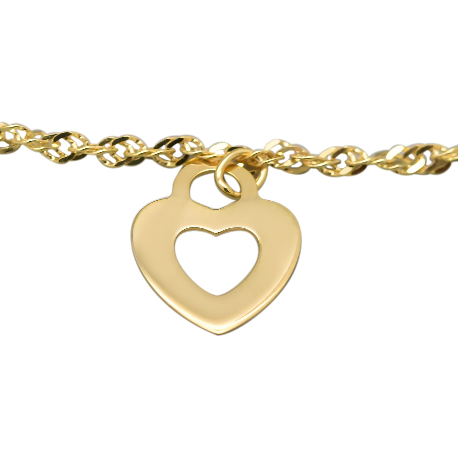 9K Yellow Gold Heart Charm Twist Curb Chain Anklet (Size 9-10) ,  Gold Wt. 1.20 Gms