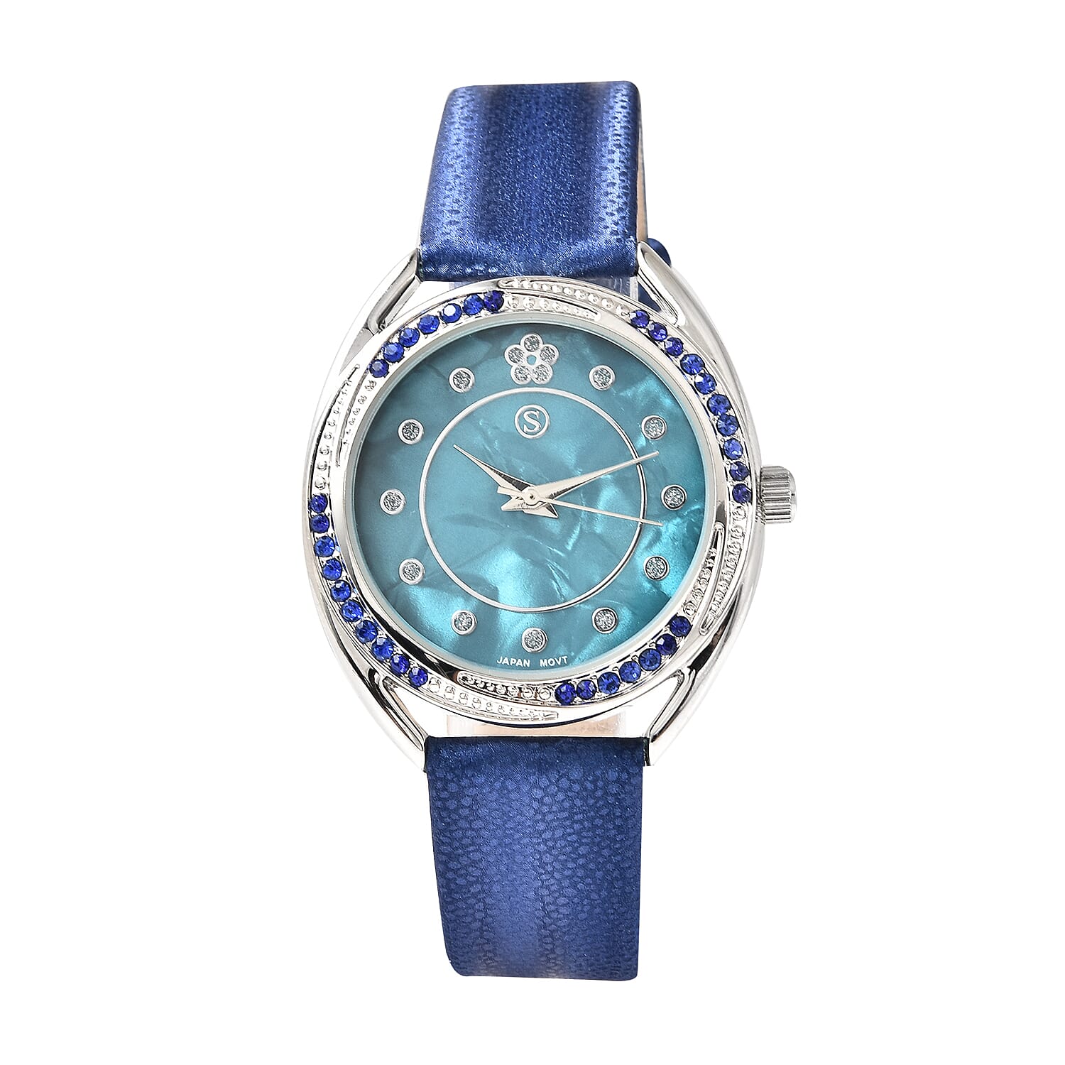 STRADA Japanese Movement Blue Crystal Studded Water Resistant Watch with Blue Strap