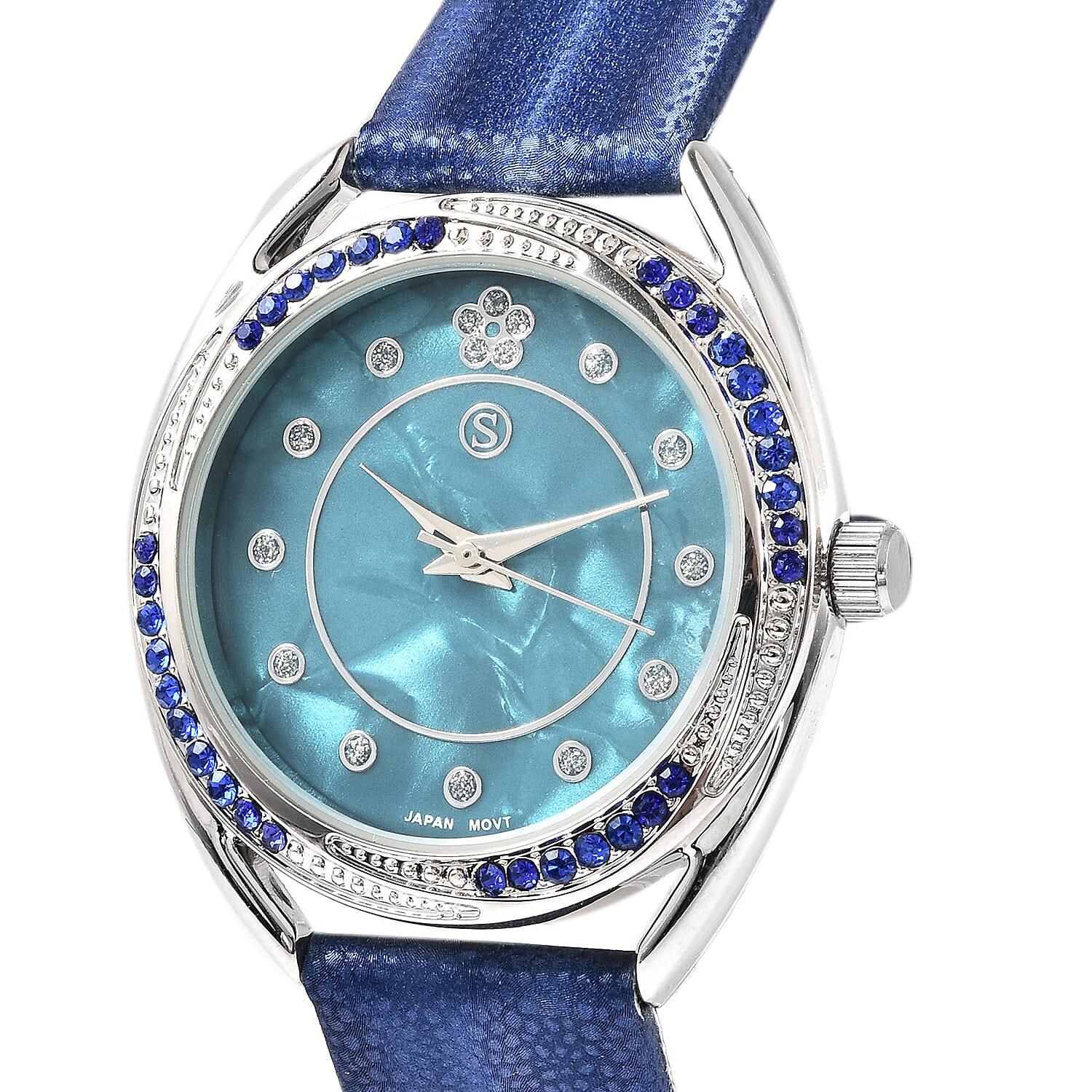 STRADA Japanese Movement Blue Crystal Studded Water Resistant Watch with Blue Strap