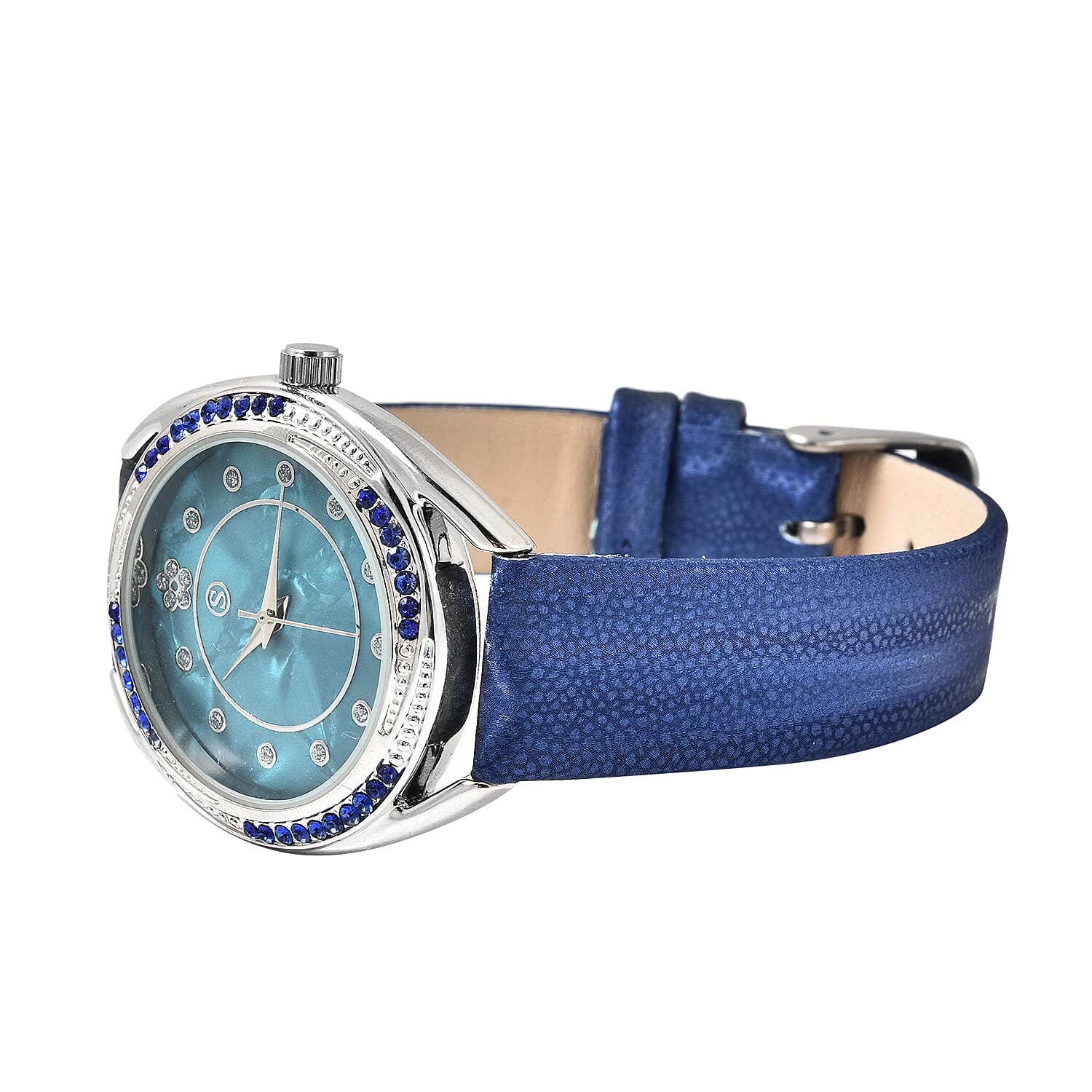 STRADA Japanese Movement Blue Crystal Studded Water Resistant Watch with Blue Strap