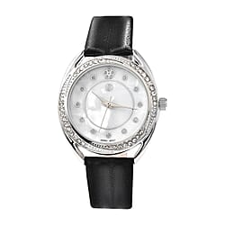 STRADA Japanese Movement White Crystal Studded Water Resistant Watch with Black Strap