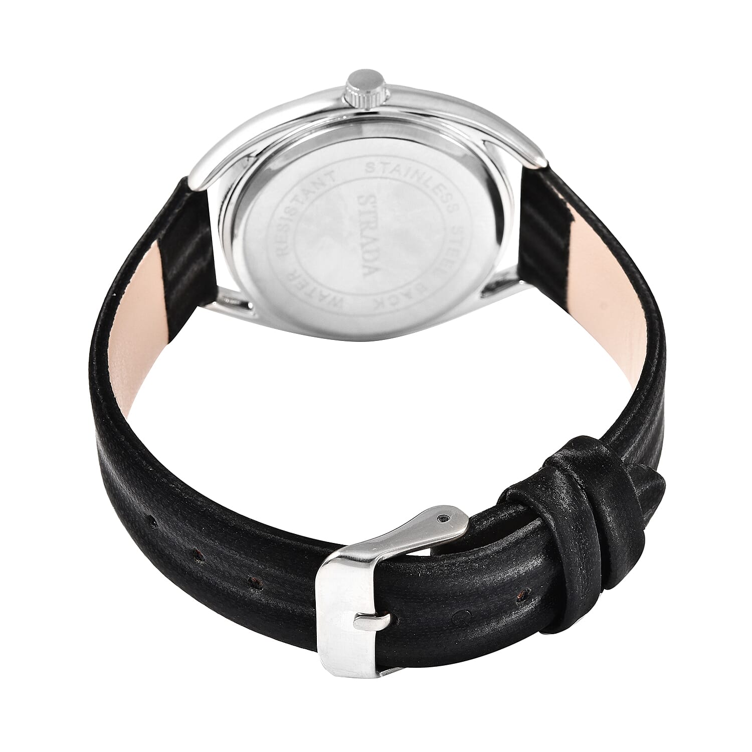 STRADA Japanese Movement White Crystal Studded Water Resistant Watch with Black Strap