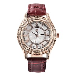 STRADA Japanese Movement Ladies Water Resistant Watch with Burgundy Strap
