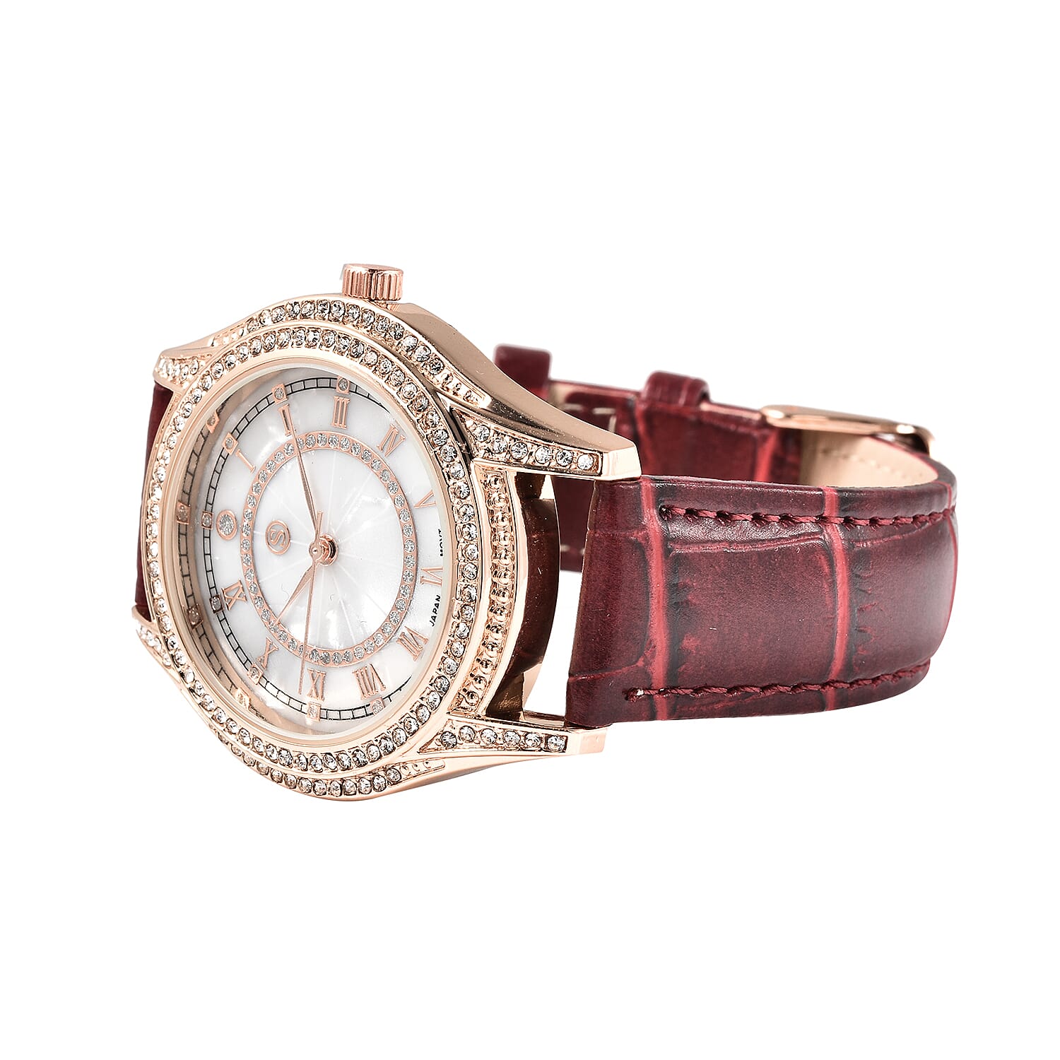 STRADA Japanese Movement Ladies Water Resistant Watch with Burgundy Strap