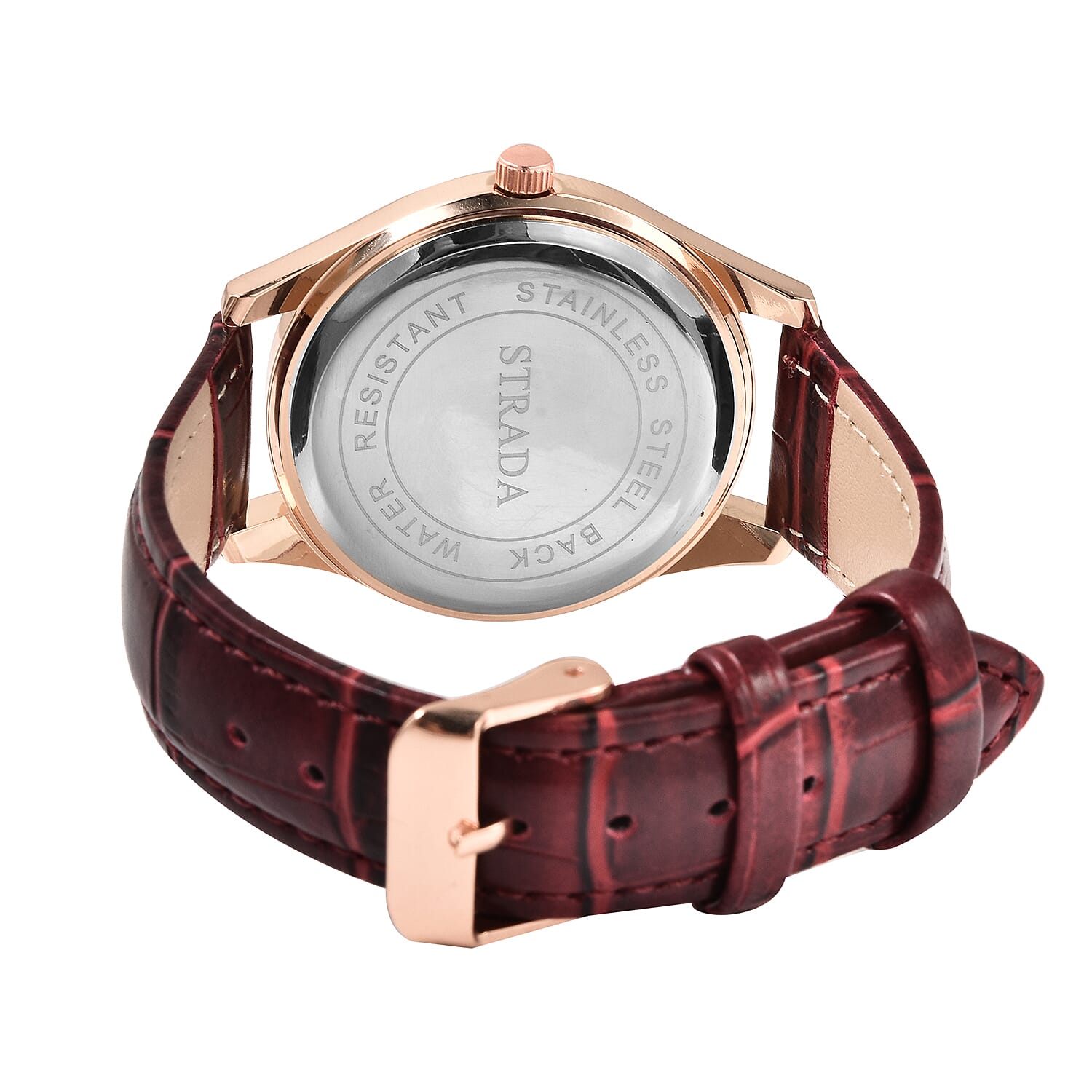 STRADA Japanese Movement Ladies Water Resistant Watch with Burgundy Strap