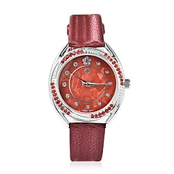 STRADA Japanese Movement Red Crystal Studded Water Resistant Watch with Red Strap