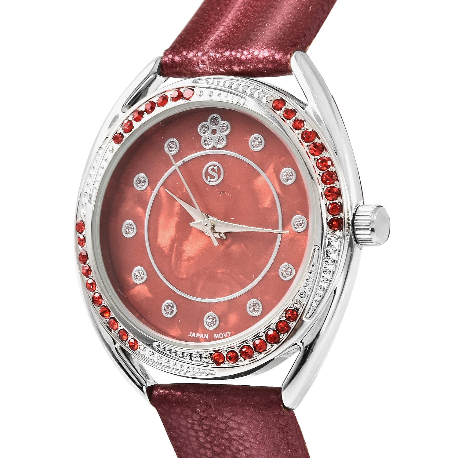 STRADA Japanese Movement Red Crystal Studded Water Resistant Watch with Red Strap